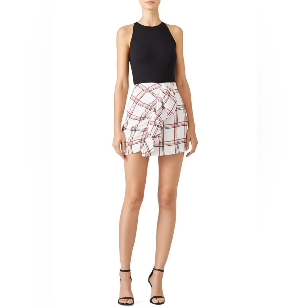 PatBo RUFFLE MINI SKIRT IN WHITE PLAID, size 2, NWT
